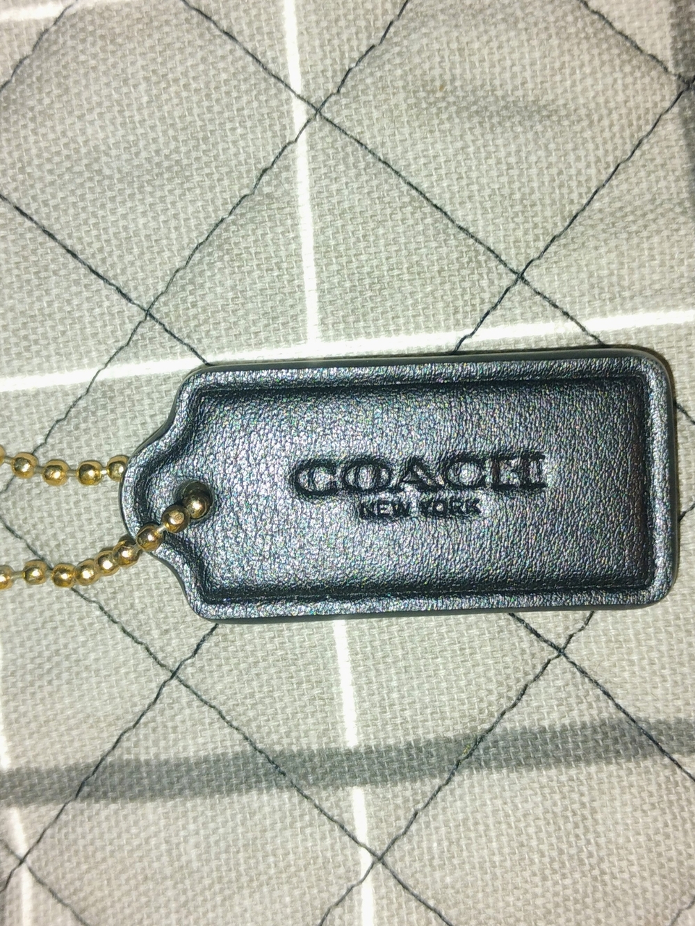 Coach Black Leather Dog Tag Keychain with Gold Chain